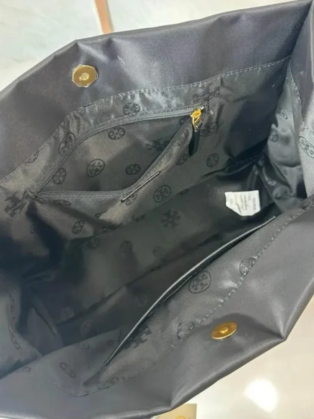 Tory Burch Black Nylon Logo Tote with Leather Handles